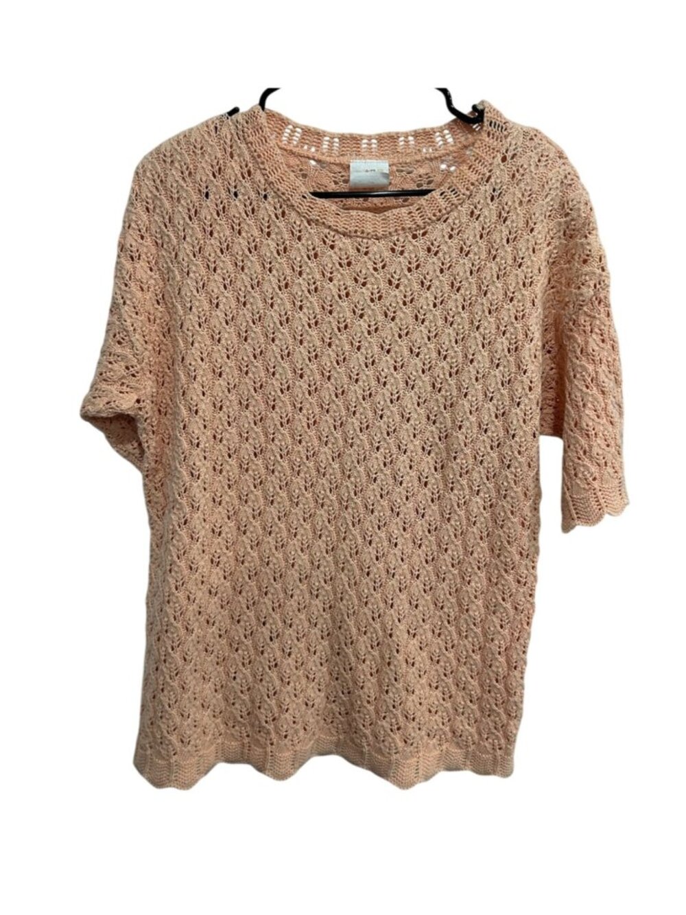 Peach Open Knit Medium Short Sleeve Cotton Sweater Cottagecore Neutral Aesthetic